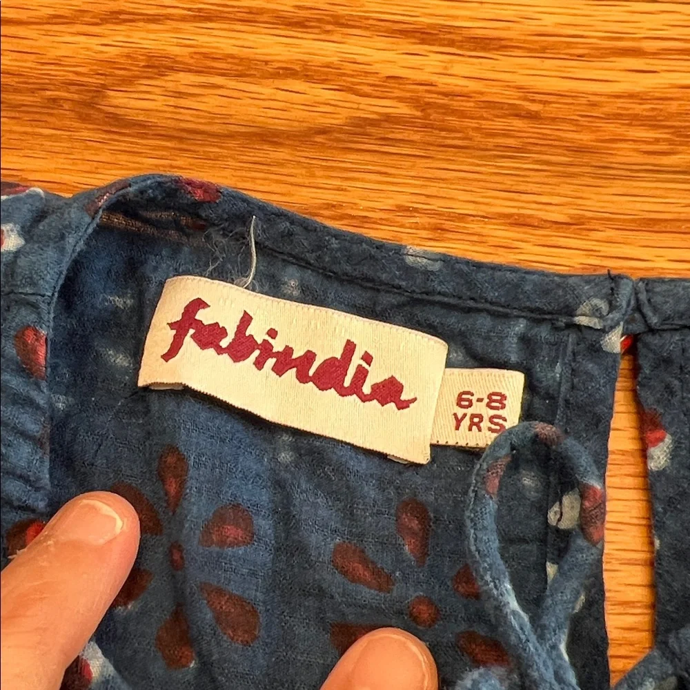 Beautiful Fabindia Red, White, Blue Floral Pattern Cotton Flounce Girls Dress